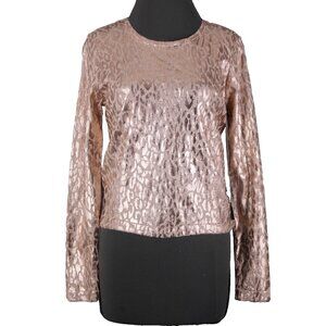 Jennifer Lopez $58 Gilded Glamour Sz M Pink Metallic Animal Print Cotton Top